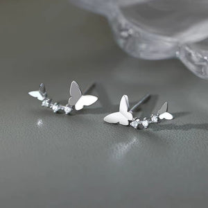 Sterling Silver Curved Double Butterfly Stud Earrings