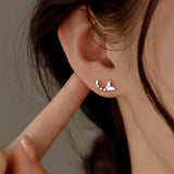 Sterling Silver Curved Double Butterfly Stud Earrings