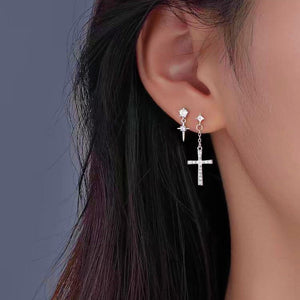 Sterling Silver Daimond Cross Earrings