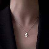 Sterling Silver Daimond Heart Cute Robot Necklaces