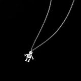 Sterling Silver Daimond Heart Cute Robot Necklaces