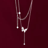 Sterling Silver Diamond Butterfly Synthetic Pearl Necklaces