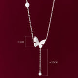 Sterling Silver Diamond Butterfly Synthetic Pearl Necklaces