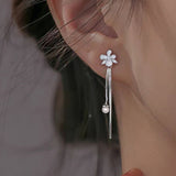 Sterling Silver Diamond Flower Pearl Earrings