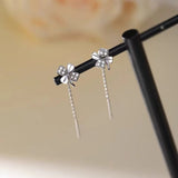 Sterling Silver Diamond Four-Leaf Flower Threader Earrings