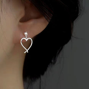 Sterling Silver Diamond Heart-Design Earrings