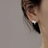 Sterling Silver Diamond Leaf Earrings