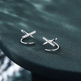 Sterling Silver Diamond Letter X Earrings