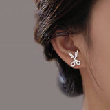 Sterling Silver Diamond Scissor Stud Earrings