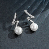 Sterling Silver Diamond Spiral Synthetic Pearl Earrings