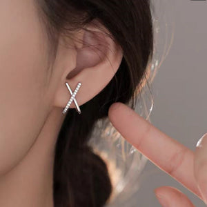 Sterling Silver Diamonds X-Shaped Stud Earrings