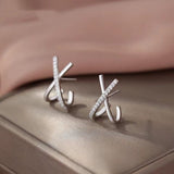 Sterling Silver Diamonds X-Shaped Stud Earrings