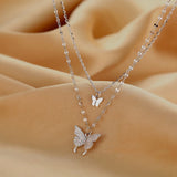 Sterling Silver Double-Layer Butterfly Necklaces