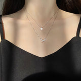 Sterling Silver Double-Layer Zircon Butterfly And Flower Necklaces