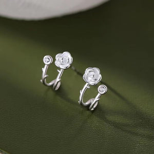 Sterling Silver Double-Layer camellia Studs