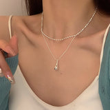 Sterling Silver Double Layer Water Drop Necklaces