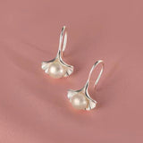 Sterling Silver Earrings Ginkgo Leaf Pearl Earrings