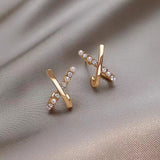 Sterling Silver Elegant Cross Pearl Stud Earrings