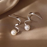 Sterling Silver Elegant Curved Pearl Earrings