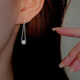 Sterling Silver Elegant Diamond Ball Tassel Earrings