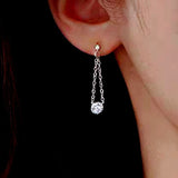 Sterling Silver Elegant Diamond Ball Tassel Earrings