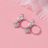 Sterling Silver Elegant Diamond Micro-Set Heart Earrings