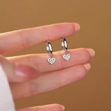 Sterling Silver Elegant Diamond Micro-Set Heart Earrings