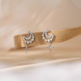 Sterling Silver Elegant Elelgant Diamond Star And Moon Earrings