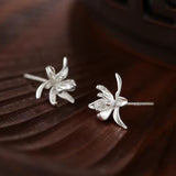 Sterling Silver Elegant Iris Flower Stud Earrings