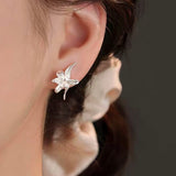 Sterling Silver Elegant Iris Flower Stud Earrings