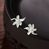 Sterling Silver Elegant Iris Flower Stud Earrings