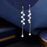 Sterling Silver Elegant Long Chain Pearl Earrings