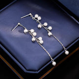 Sterling Silver Elegant Long Chain Pearl Earrings