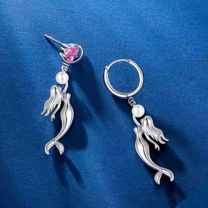 Sterling Silver Elegant Mermaid Love Pearl Earrings