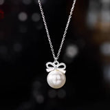 Sterling Silver Elegant Pearl Bow Necklaces