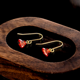 Sterling Silver Elegant Red Heart Ear Hooks