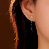 Sterling Silver Elegant Snowflake Wavy Threader Earrings