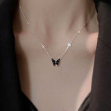 Sterling Silver Elegent Black And Blue Butterfly  Necklaces