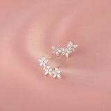 Sterling Silver Five-Petal Flower Diamond Stud Earrings