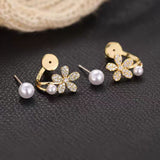 Sterling Silver Flower Pearl Stud Earrings