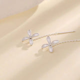 Sterling Silver Four-Leaf Flower Threader Earrings