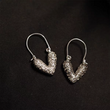 Sterling Silver Grass Pattern Heart-Design Earrings