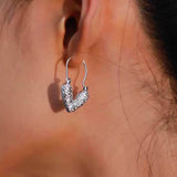 Sterling Silver Grass Pattern Heart-Design Earrings