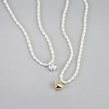 Sterling Silver Heart-Design Artificial Pearl Necklaces