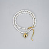 Sterling Silver Heart-Design Artificial Pearl Necklaces