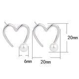 Sterling Silver Heart-Design Artificial Pearl Stud Earrings