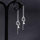 Sterling Silver Heart-Design Chain Threader Earrings