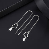 Sterling Silver Heart-Design Chain Threader Earrings