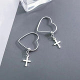 Sterling Silver Heart-Design Cross Earrings