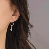 Sterling Silver Heart-Design Cross Earrings